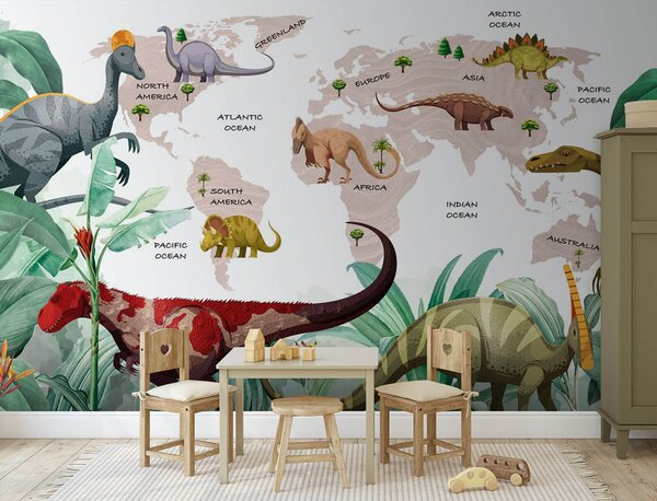 Fototapeta Mapa dinozaurów z roślinami i nazwami, Fototapety Dziecięce, Popularne Fototapety, u71068v4 - Tapeko.pl