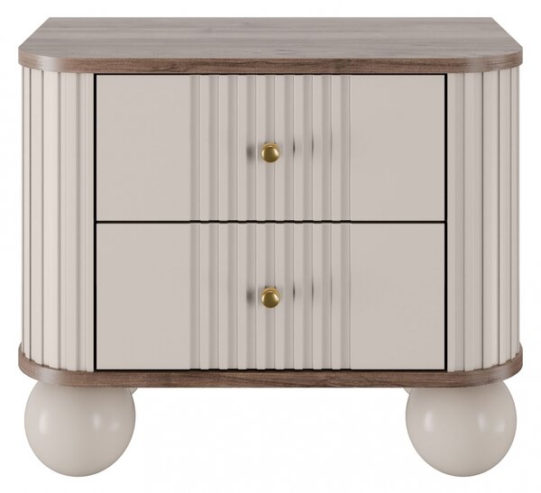 Zestaw szafek nocnych Vesper 56 cm - kaszmir / orzech / złote uchwyty / nogi kule