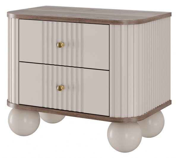 Zestaw szafek nocnych Vesper 56 cm - kaszmir / orzech / złote uchwyty / nogi kule