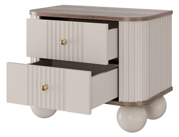 Zestaw szafek nocnych Vesper 56 cm - kaszmir / orzech / złote uchwyty / nogi kule