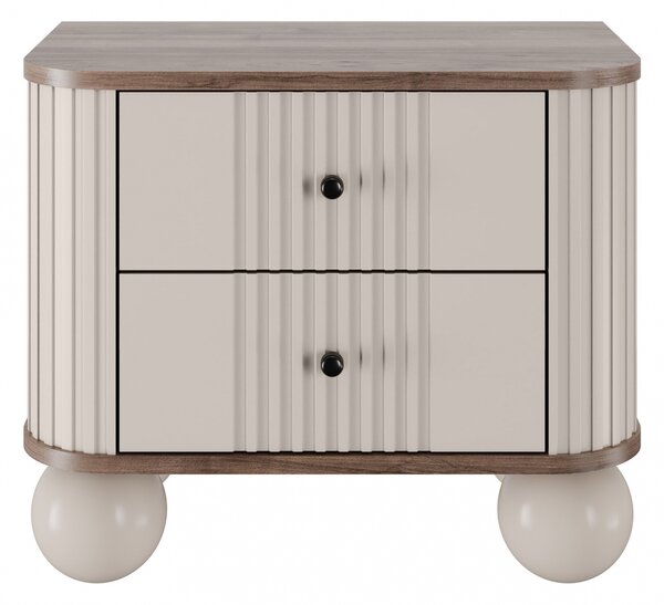 Zestaw szafek nocnych Vesper 56 cm - kaszmir / orzech / czarne uchwyty / nogi kule