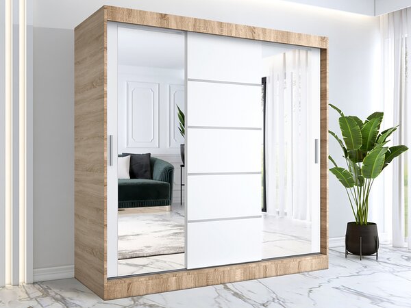 Szafa przesuwna 200 cm dąb sonoma + biały N0-W44