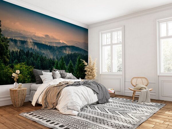 Fototapeta Las z mgłą i chmurami, Fototapety design, Popularne Fototapety, u72174 - Tapeko.pl