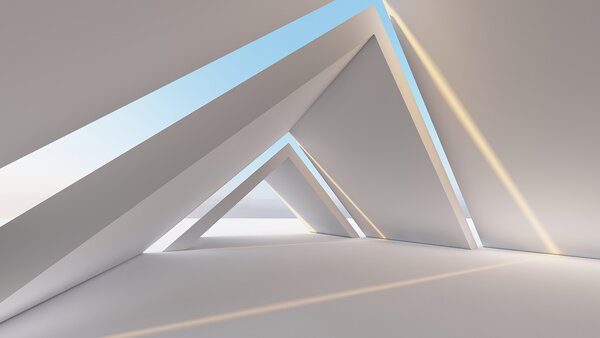 Fototapeta Biały pokój z trójkątnymi kształtami, Fototapety 3d, Popularne Fototapety, u72279 - Tapeko.pl