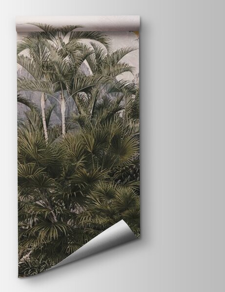 Fototapeta Las tropikalny z palmami i latającym ptakiem, Fototapety Dżungla, Popularne Fototapety, u72413 - Tapeko.pl