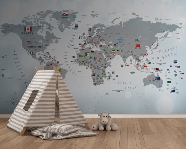 Fototapety Mapa świata z flagami, Fototapety Dziecięce, Fototapety Dla chłopców, u72599 : Uwalls.pl