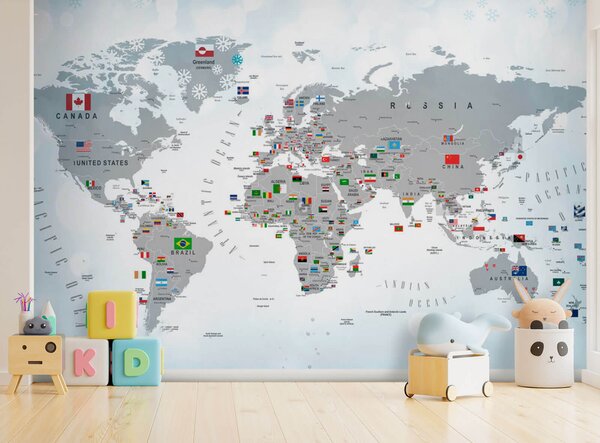 Fototapeta Mapa świata z flagami, Fototapety Dziecięce, Popularne Fototapety, u72599 - Tapeko.pl