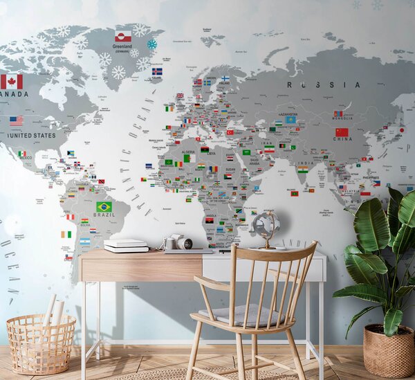 Fototapeta Mapa świata z flagami, Fototapety Dziecięce, Popularne Fototapety, u72599 - Tapeko.pl