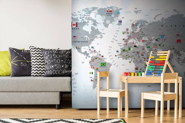Fototapeta Mapa świata z flagami, Fototapety Dziecięce, Popularne Fototapety, u72599 - Tapeko.pl