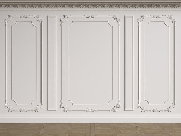 Fototapeta Biała ściana z listwami, Fototapety Boiserie, Popularne Fototapety, u72616 - Tapeko.pl