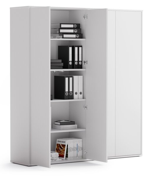 Szafa biurowa na dokumenty BLOCK, 4 drzwi, 1600 × 400 × 1748 mm, biały