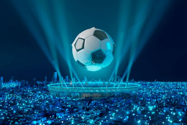 Fototapeta Piłka nożna nad stadionem, Fototapety Dziecięce, Popularne Fototapety, u72793 - Tapeko.pl