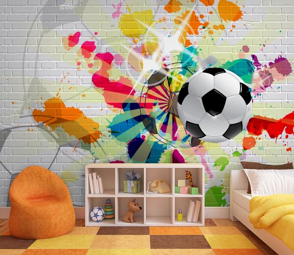 Fototapeta Piłka futbolowa na ceglanej ścianie, Fototapety design, Popularne Fototapety, u72798 - Tapeko.pl