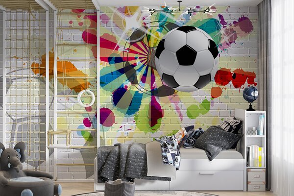 Fototapeta Piłka futbolowa na ceglanej ścianie, Fototapety design, Popularne Fototapety, u72798 - Tapeko.pl