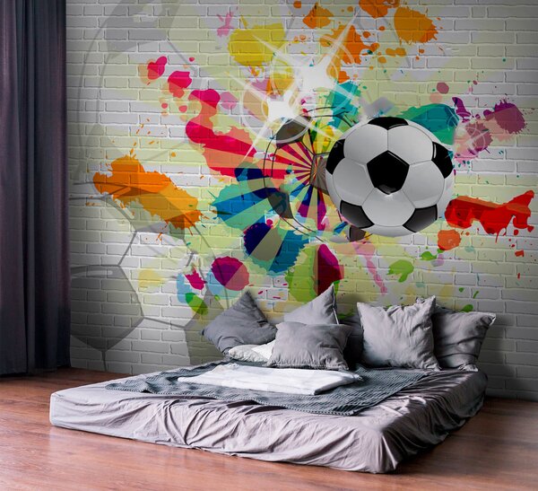 Fototapeta Piłka futbolowa na ceglanej ścianie, Fototapety design, Popularne Fototapety, u72798 - Tapeko.pl
