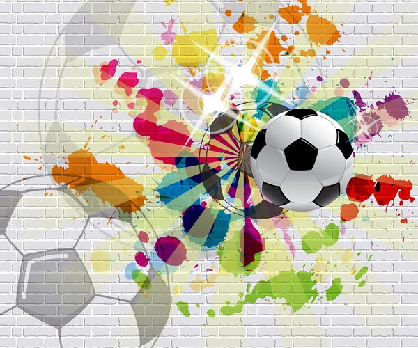 Fototapeta Piłka futbolowa na ceglanej ścianie, Fototapety design, Popularne Fototapety, u72798 - Tapeko.pl