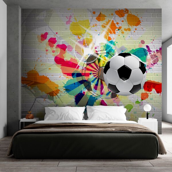 Fototapeta Piłka futbolowa na ceglanej ścianie, Fototapety design, Popularne Fototapety, u72798 - Tapeko.pl