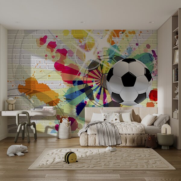 Fototapeta Piłka futbolowa na ceglanej ścianie, Fototapety design, Popularne Fototapety, u72798 - Tapeko.pl