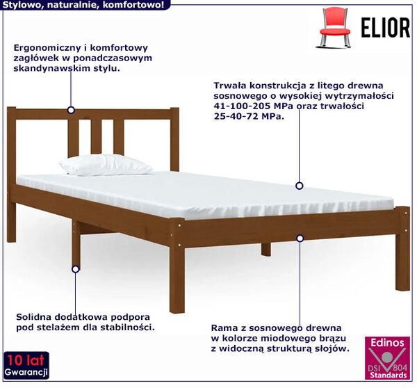 Drewniane łóżko pojedyncze miodowy brąz 90x200 cm M1-Z64