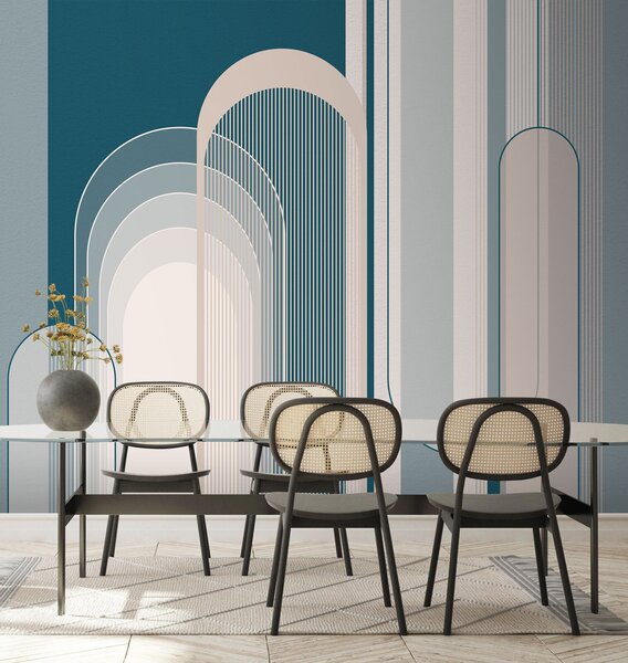 Fototapeta Niebiesko-biały wzór w stylu art deco, Fototapety design, Popularne Fototapety, u73099 - Tapeko.pl