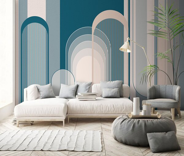 Fototapeta Niebiesko-biały wzór w stylu art deco, Fototapety design, Popularne Fototapety, u73099 - Tapeko.pl