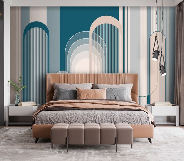 Fototapeta Niebiesko-biały wzór w stylu art deco, Fototapety design, Popularne Fototapety, u73099 - Tapeko.pl