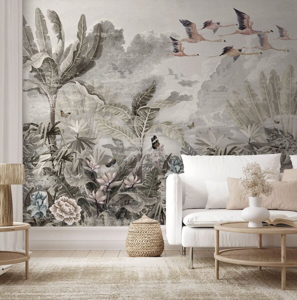 Fototapeta Mural przedstawiający ptaki lecące nad lasem, Fototapety design, Popularne Fototapety, u73561 - Tapeko.pl