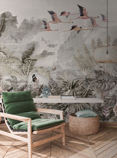Fototapeta Mural przedstawiający ptaki lecące nad lasem, Fototapety design, Popularne Fototapety, u73561 - Tapeko.pl