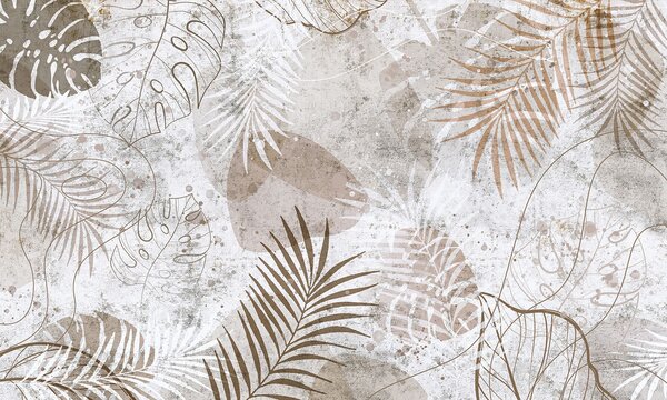 Fototapeta Eleganckie botaniczne wzory w neutralnych odcieniach, Fototapety Dżungla, Popularne Fototapety, u73584 - Tapeko.pl