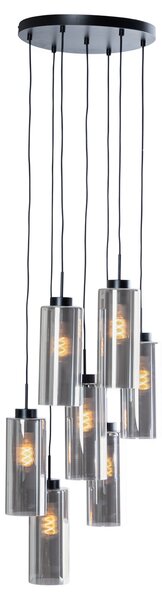 Lampa wisząca art deco czarna z przydymionym szkłem 7-świateł - Laura