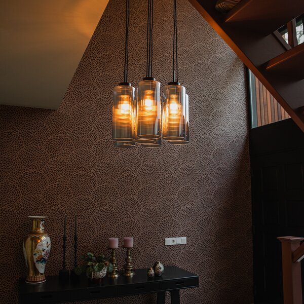 Lampa wisząca art deco czarna z przydymionym szkłem 7-świateł - Laura