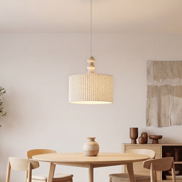Lampa wisząca Japandi beżowa z lnianym abażurem 50 cm - Fedde