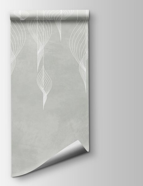 Fototapeta Biała linia przedstawiająca liście, Fototapety design, Popularne Fototapety, u74219 - Tapeko.pl