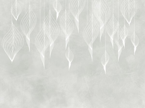 Fototapeta Biała linia przedstawiająca liście, Fototapety design, Popularne Fototapety, u74219 - Tapeko.pl