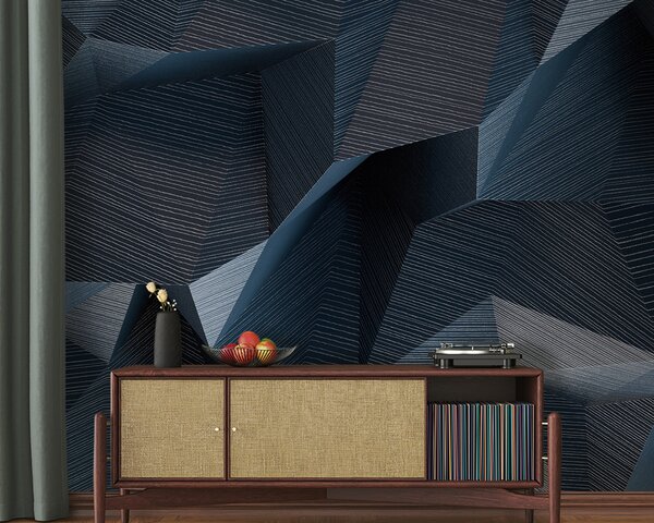 Fototapeta Geometryczne fale w odcieniach niebieskiego, Fototapety 3d z figurami, Popularne Fototapety, u74292 - Tapeko.pl