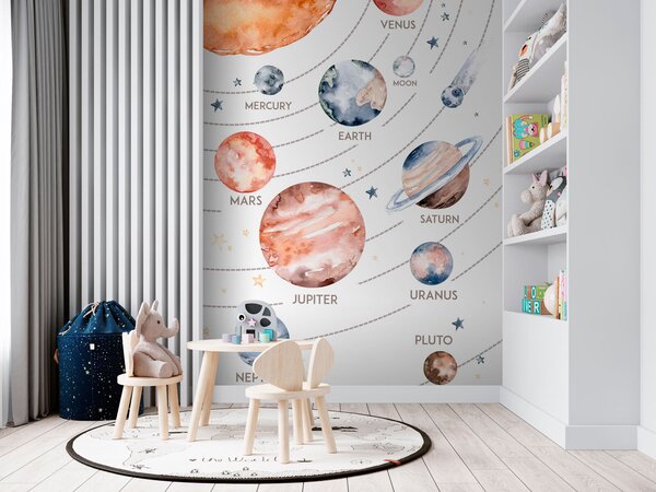 Fototapeta Akwarela planet i gwiazd, Fototapety Dziecięce, Popularne Fototapety, u74424 - Tapeko.pl
