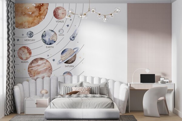 Fototapeta Akwarela planet i gwiazd, Fototapety Dziecięce, Popularne Fototapety, u74424 - Tapeko.pl