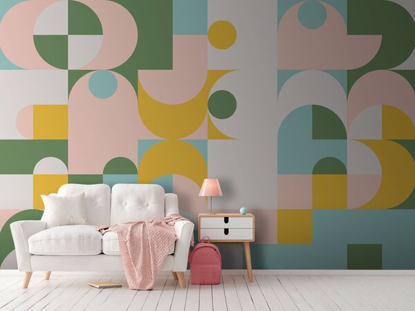 Fototapeta Kolorowy wzór z kółkami i kropkami, Fototapety design, Popularne Fototapety, u74447 - Tapeko.pl