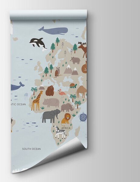 Fototapeta Mapa świata ze zwierzętami, Fototapety Dziecięce, Popularne Fototapety, u74435 - Tapeko.pl