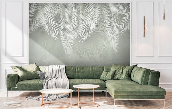 Fototapeta Białe liście na szarym tle, Fototapety design, Popularne Fototapety, u74489 - Tapeko.pl