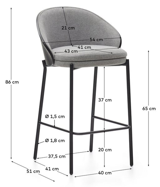 Czarno-szary hoker (wysokość siedziska 65 cm) Eamy – Kave Home