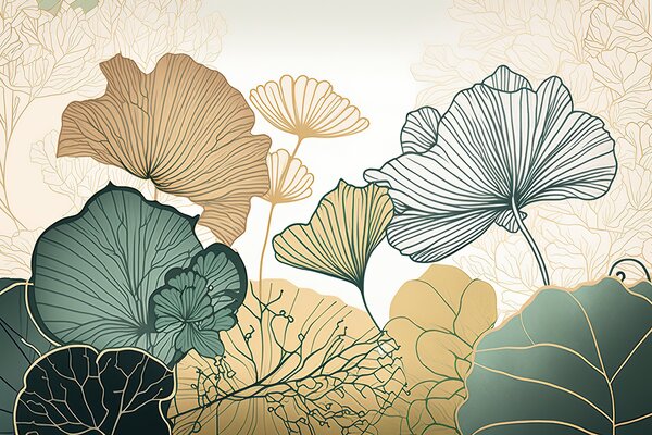 Fototapeta Botaniczna elegancja w delikatnych kolorach, Fototapety Liście, Popularne Fototapety, u75442 - Tapeko.pl