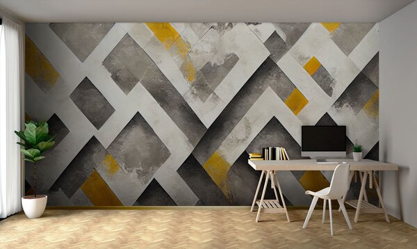Fototapeta Ściana pomalowana na szaro i żółto, Fototapety design, Popularne Fototapety, u75800 - Tapeko.pl