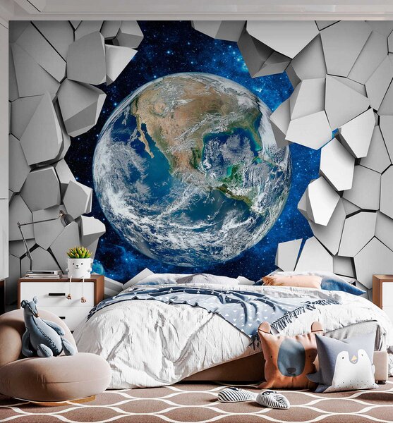 Fototapeta Planeta Ziemia przebijająca się przez dziurę w ścianie, Fototapety 3d, Popularne Fototapety, u77808 - Tapeko.pl