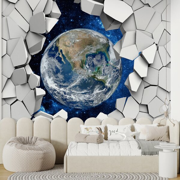Fototapeta Planeta Ziemia przebijająca się przez dziurę w ścianie, Fototapety 3d, Popularne Fototapety, u77808 - Tapeko.pl