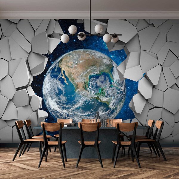 Fototapeta Planeta Ziemia przebijająca się przez dziurę w ścianie, Fototapety 3d, Popularne Fototapety, u77808 - Tapeko.pl