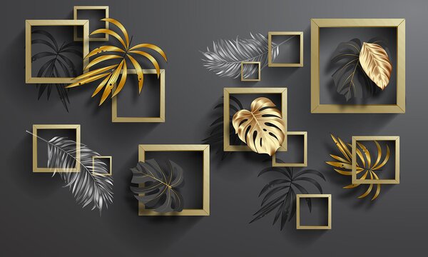 Fototapeta Eleganckie liście w geometrycznej harmonii, Fototapety 3d, Popularne Fototapety, u77858 - Tapeko.pl