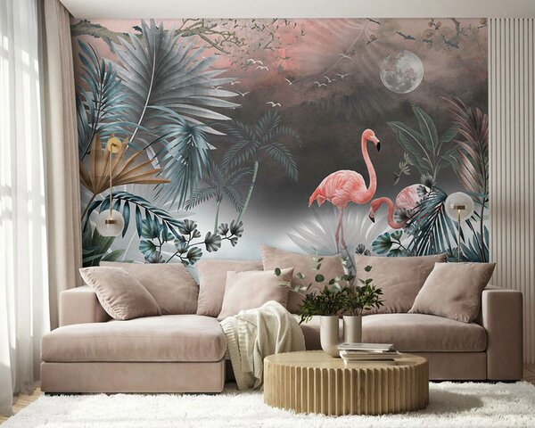 Fototapeta Malowanie flamingów i roślin, Fototapety Las, Popularne Fototapety, u78601 - Tapeko.pl
