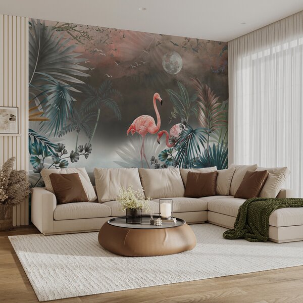 Fototapeta Malowanie flamingów i roślin, Fototapety Las, Popularne Fototapety, u78601 - Tapeko.pl