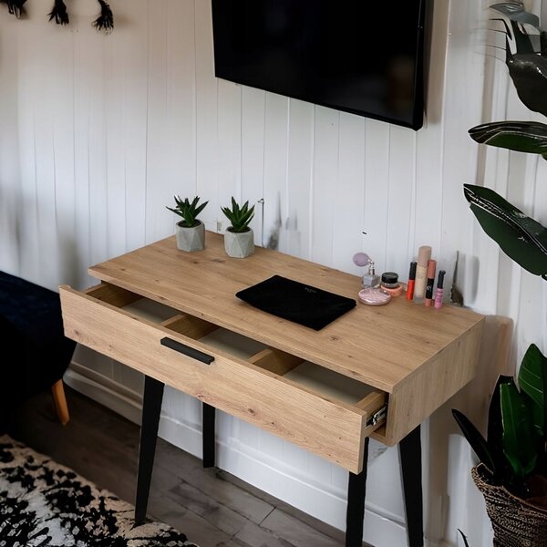 Toaletka / konsola "LENA" dąb artisan 90cm, bukowe czarne nóżki